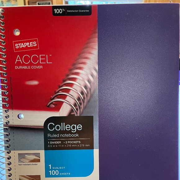 Staples Accel Durable Cover College Ruled Notebook 100 Pgs 1-subject Purple New - Picture 5 of 5